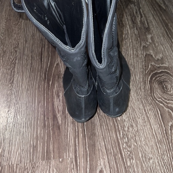 R.B.L.S Black Faux Leather Cowboy Boots - Picture 4 of 8